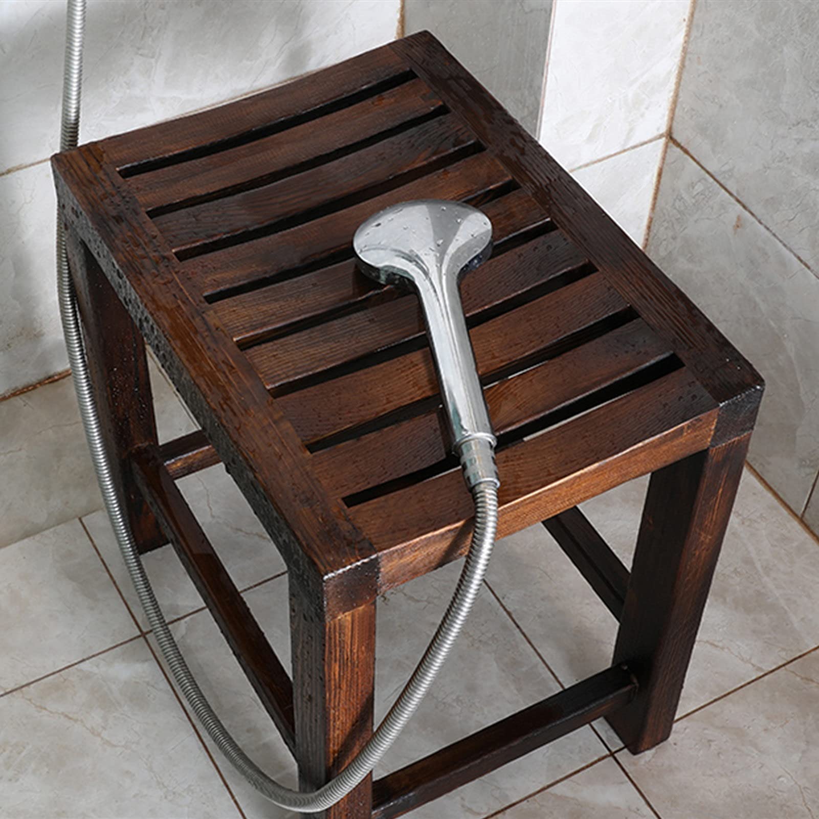 Banc de douche en bois de noyer 42x28x35 cm pour senior et PMR
