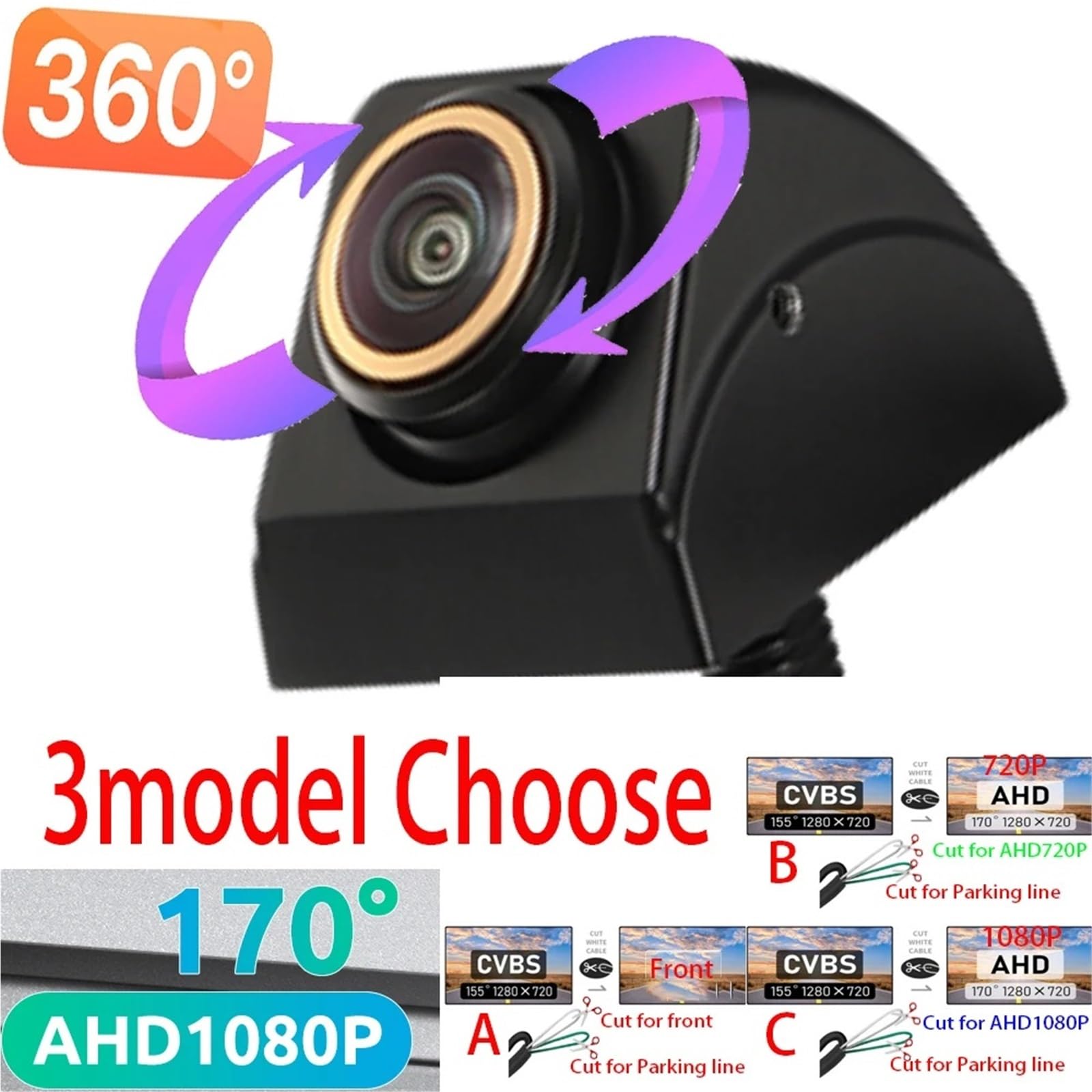 Cámara Respaldo Coche Aparcamiento R Marcha Atrás Vehículo Cámara Visión Trasera Coche Lente Ojo Pez 170 Grados CCD HD Nocturna AHD 1080P 720P O CVBS