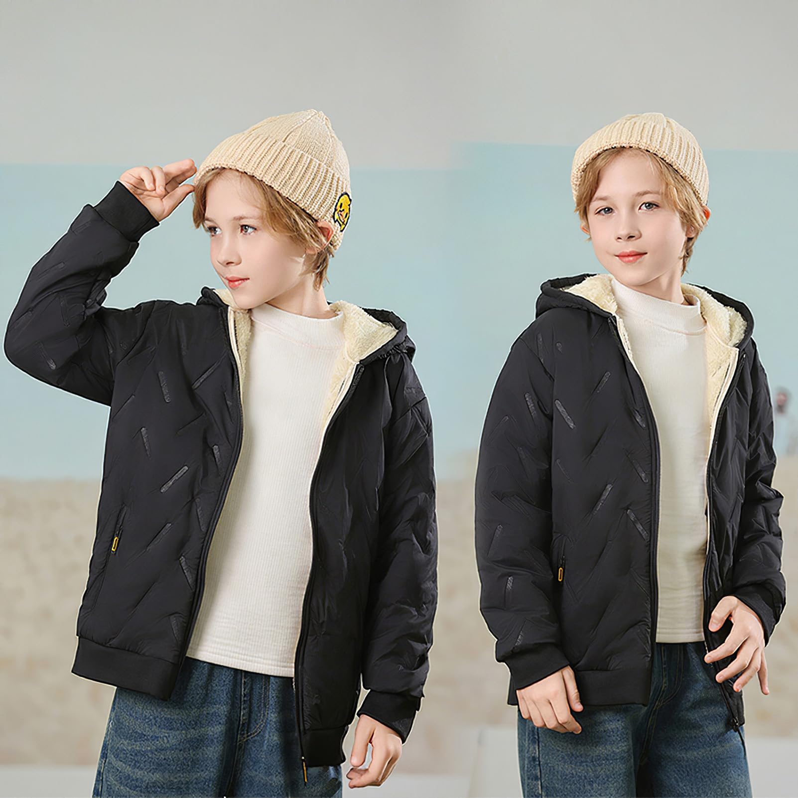 amropi Niño Chándal de Felpa Chaqueta con Capucha Forro de Piel Pantalones de Jogging Conjunto de Ropa de Invierno
