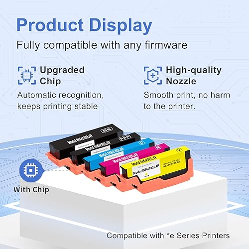 Vista 4 de Paquete de 5 cartuchos de tinta remanufacturados para Epson 410 410XL, tinta de repuesto de alta capacidad para impresora Epson 410 XL T410XL 410XL
