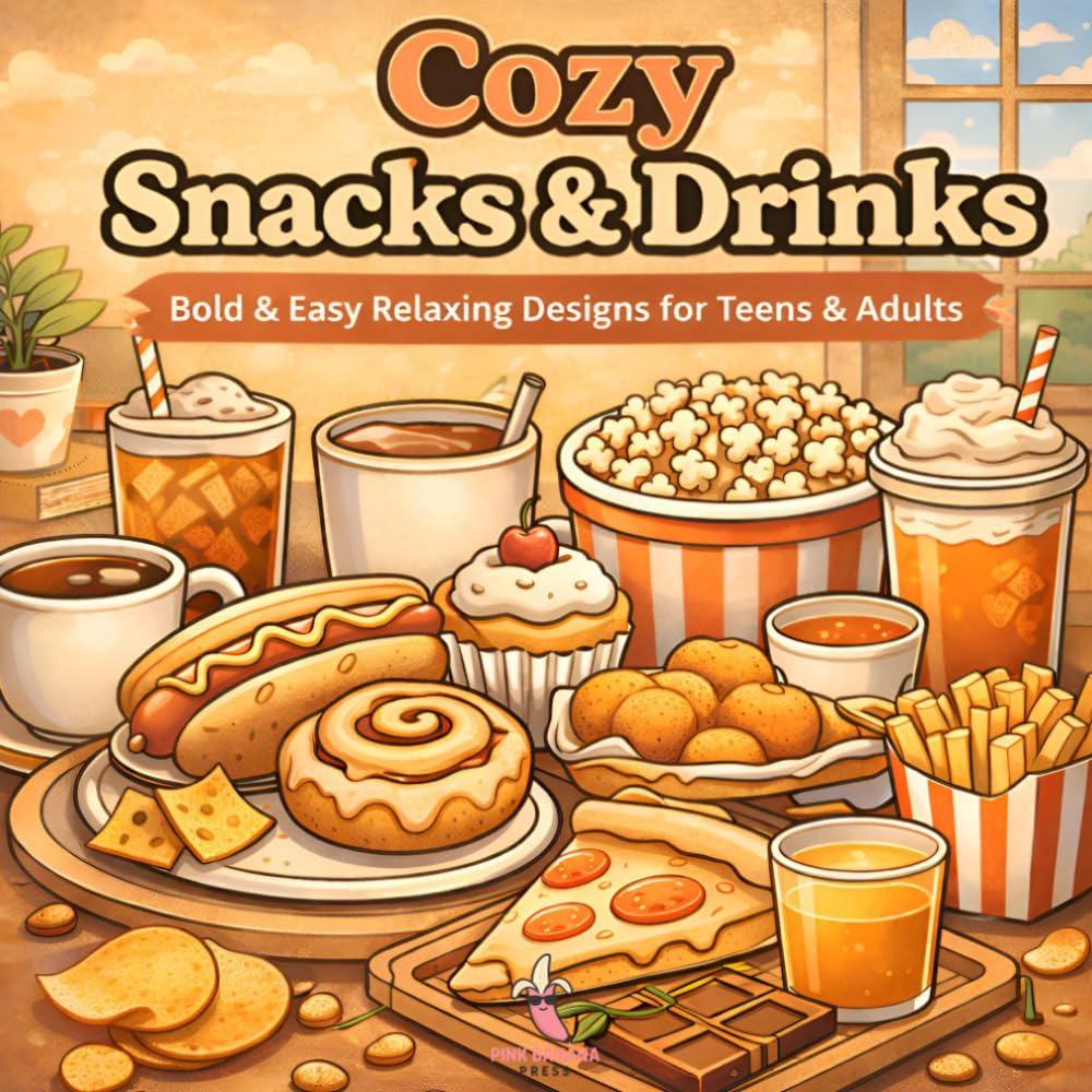 Cozy Snacks & Drinks Coloring Book: Bold & Easy Relaxing Designs for Teens & Adults (Cozy Coloring Series)