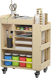lukar Wooden Art Storage Cart with Wheels, 25.6