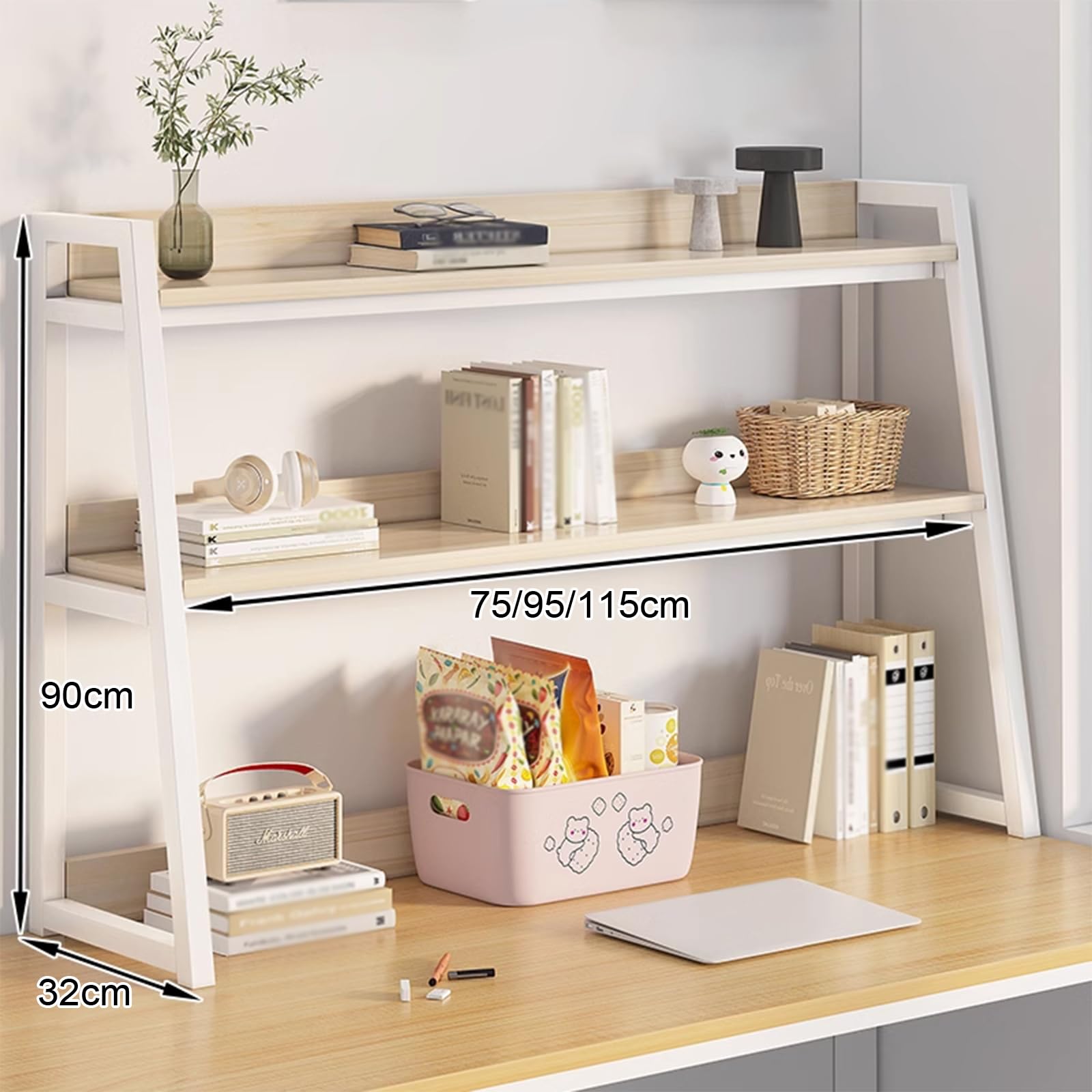 Libreria multiuso da scrivania, a 2 ripiani, per scrivania e dormitorio, elegante espositore per organizzare libri e accessori