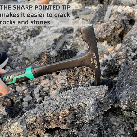BUSKPOK Rock Pick Hammer, 21 oz Chipping Brick Hammer with Rubber Grip for Geological Study and Rock Hounding