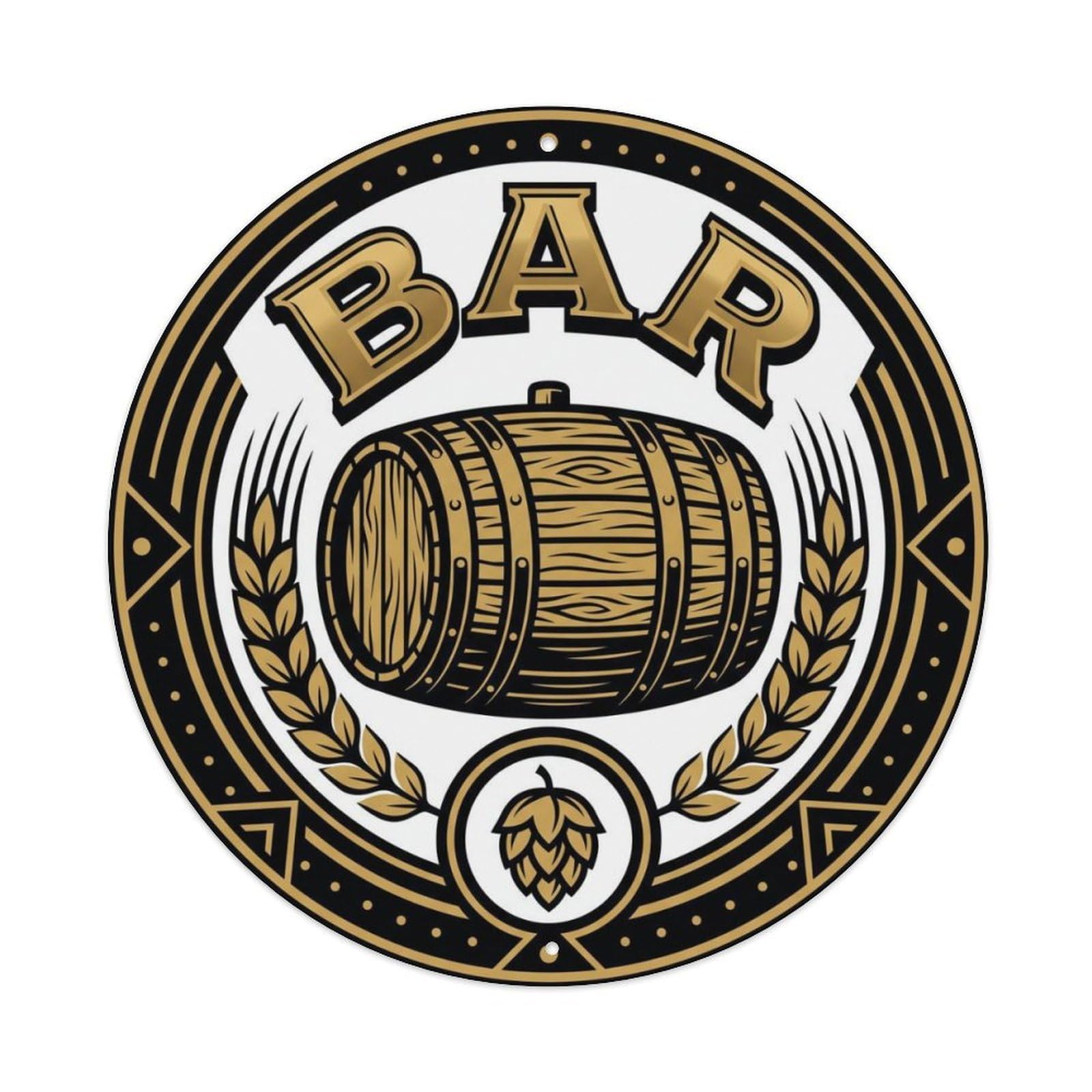 BAR Barrel Tavern Ornament Metal Tin Sign Plaque Wall Decor for Cafe, Club Bar, Office, Home Garden Round Metal Poster 8x8Inch