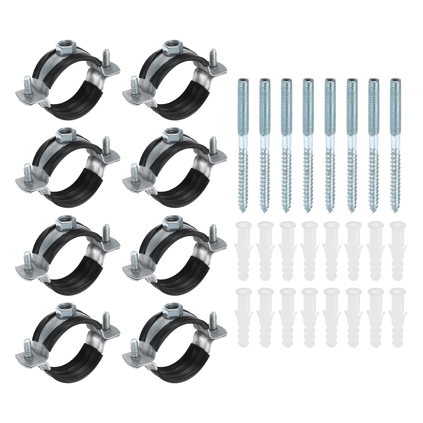 sourcing map 8 Set Split Ring Pipe Hanger 1-9/16" (40mm) Galvanized Steel Sheet Wall Ceiling Mount Adjustable Pipe Bracket Clamp with Screw and Expansion Tube for Plumbing HVAC (M8) — image 1