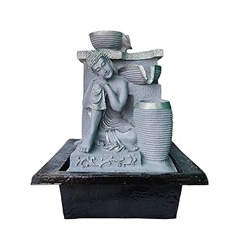 KD HUB Water Fountain for Home Decor and Office Decor - Buddha Fountain for Home Decor - (Table top - Medium) (Grey Color, 40 cm)