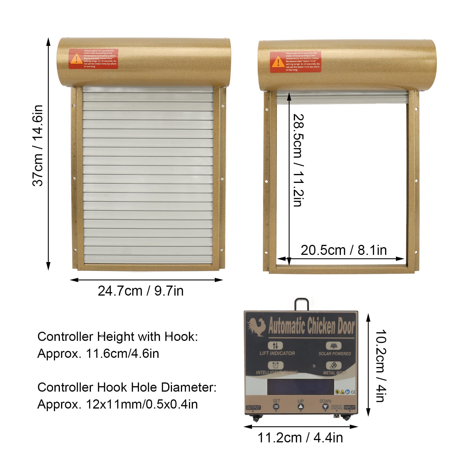 Apriporta Automatico per Pollaio con Sensore di Luce, Timer, Telecomando, Schermo a LED, Porta Automatica per Pollaio Ad Energia Solare, per Fattoria Domestica(d'oro)