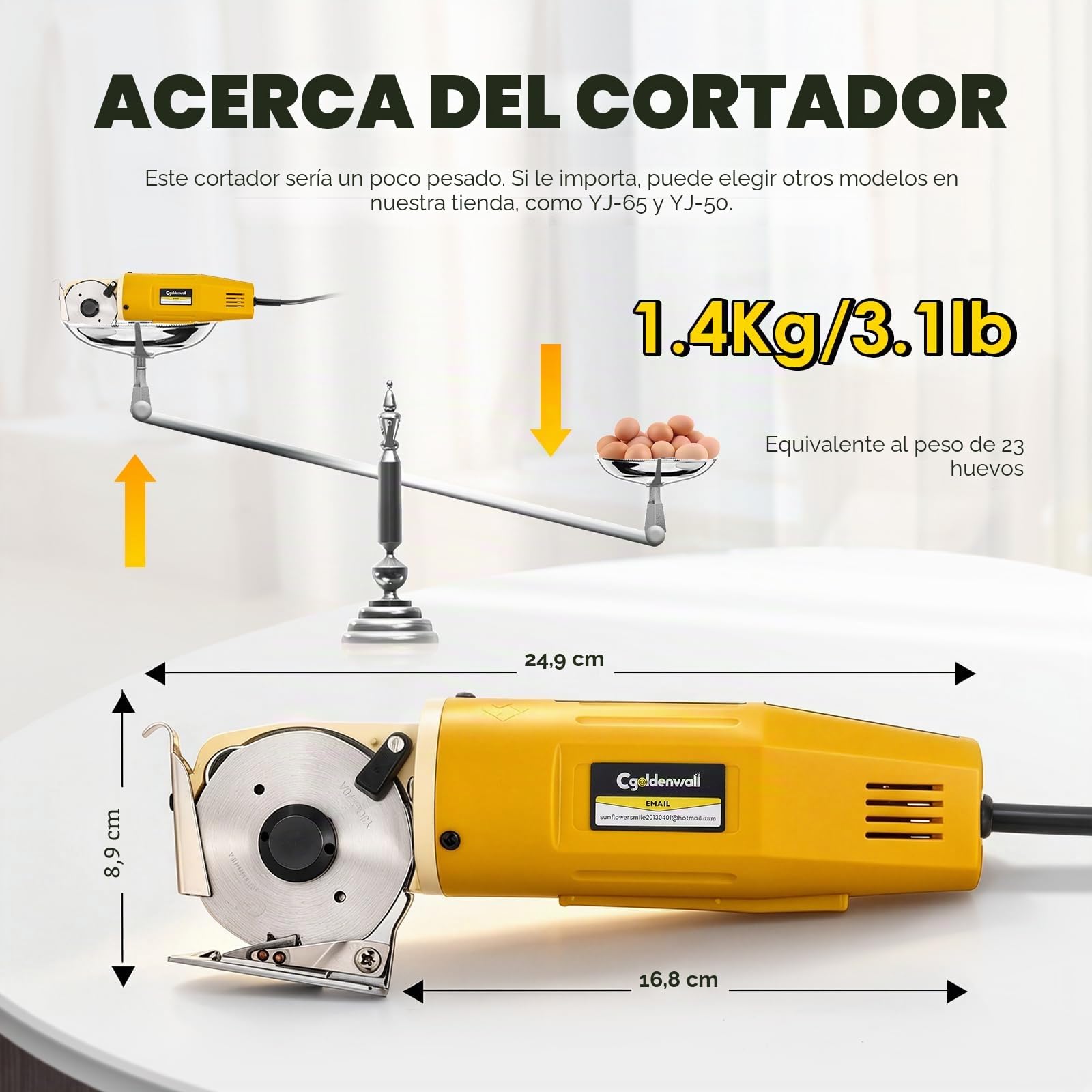CGOLDENWALL YJ-70A Cortador de Tela Eléctrico Portátil Tijera Eléctrico Redondo Cortador de Gamuza Multiuso Ideal para Textil Cuero Papel con Cuchilla de Diámetro 125mm 220V