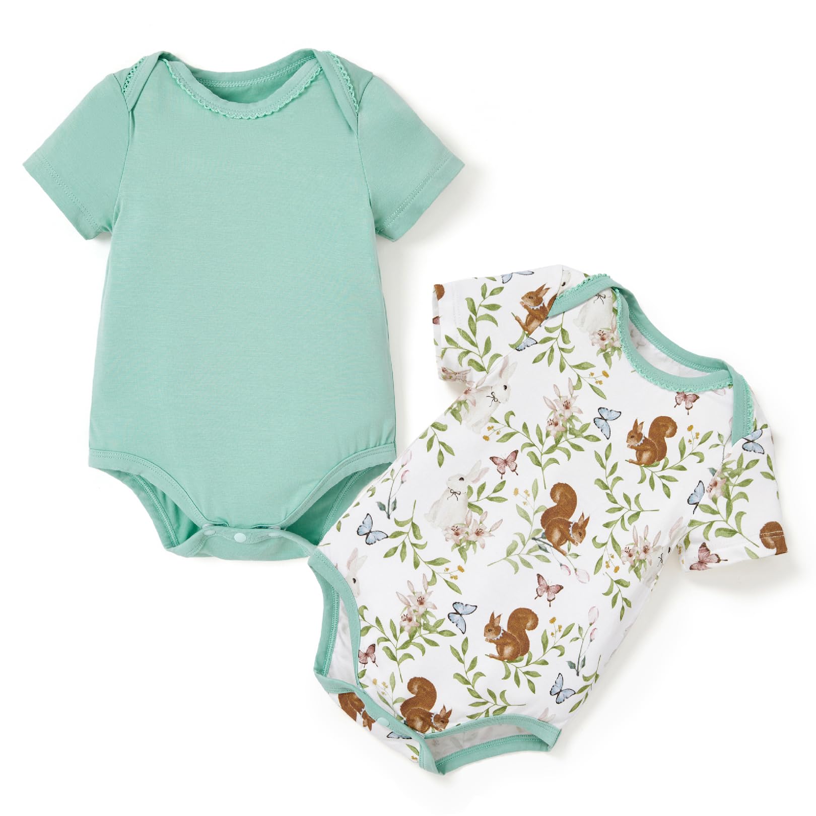 PATPAT Baby Bodysuits Supersoft Bamboo Viscose - Short Sleeve Boys and Girls - Newborn Infant Unisex Clothes - 2 Pack