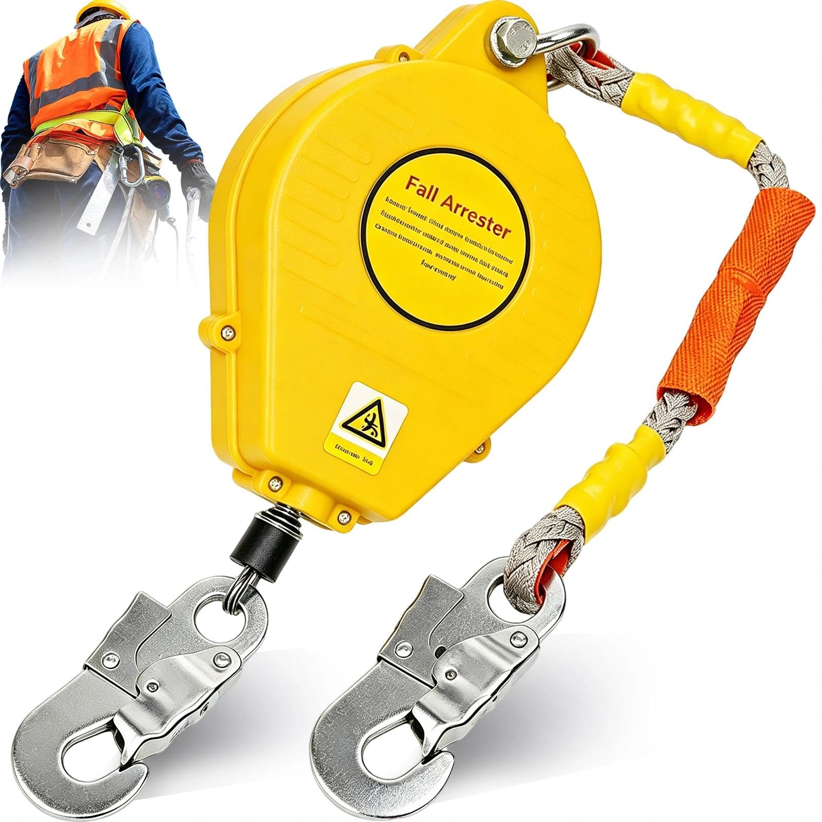 Dispositivo Anticaidas Retráctil 3-20m, Arnes Linea de Vida Retractil Tejado con Función de Bloqueo Automático, 150kg Arnes de Seguridad Anticaidas para Trabajos en Altura(Amarillo,10m)