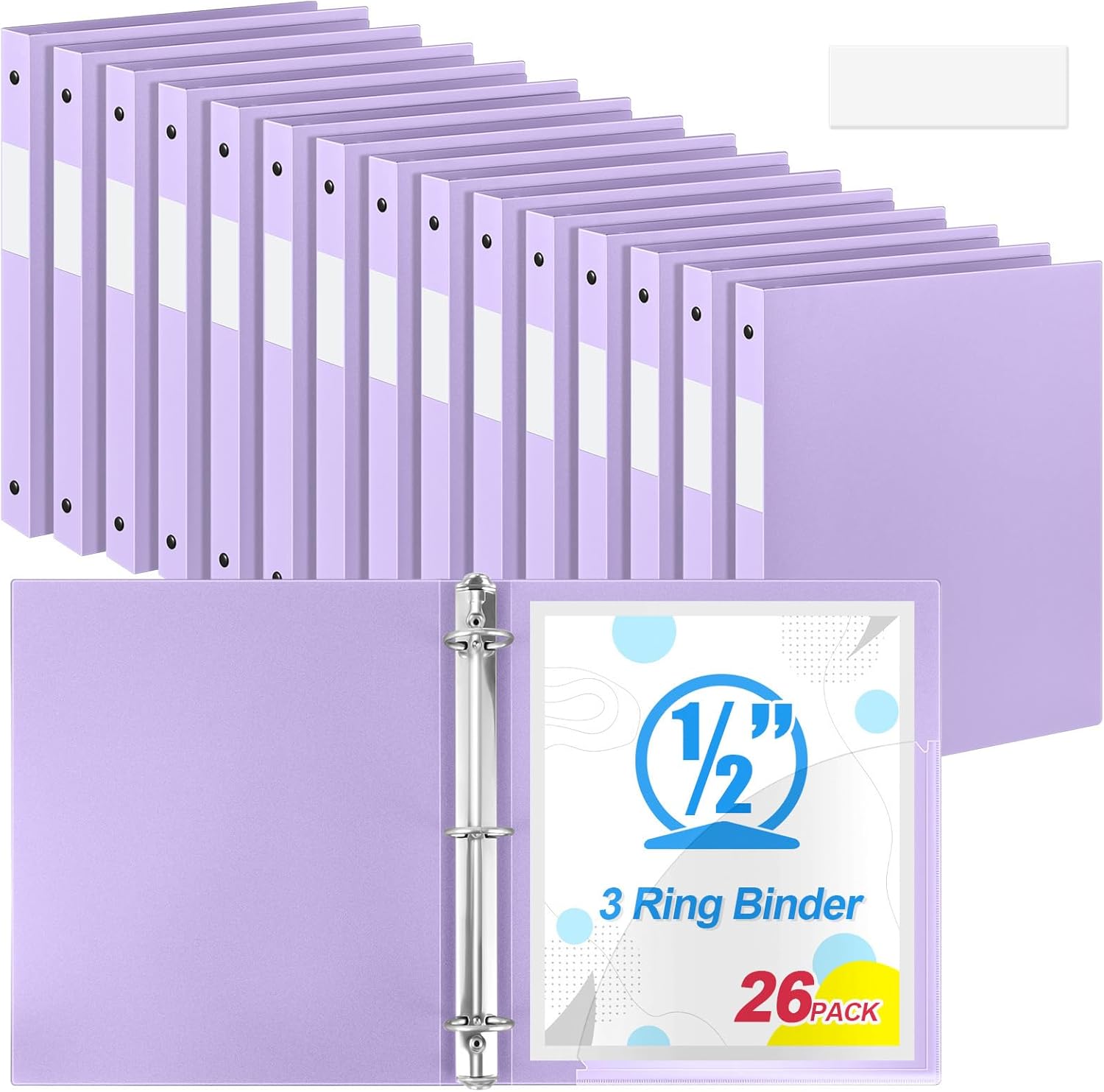 Henoyso 26 Pack 0.5 Inch Plastic 3 Ring Binder Round Ring, Bulk 1/2 Inch Flexible Binders Hold 140 Sheets Letter Size with Pocket, Document Organizer for Back to School Classroom Office (Light Purple)