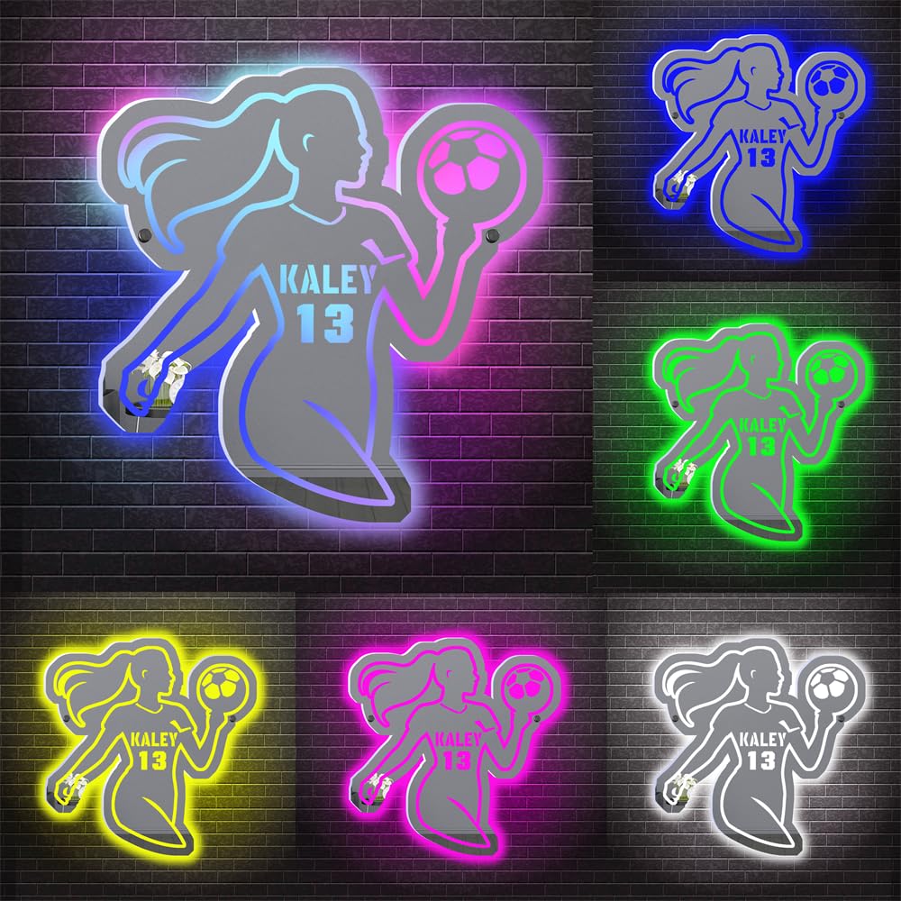 Ktfhvgy Customized Name Women's Soccer Acrylic Mirror Light, Women's Soccer Player Mirror neon Light Sports Decoration, Soccer Player Sports Lover Decoration (style-08) — image 1