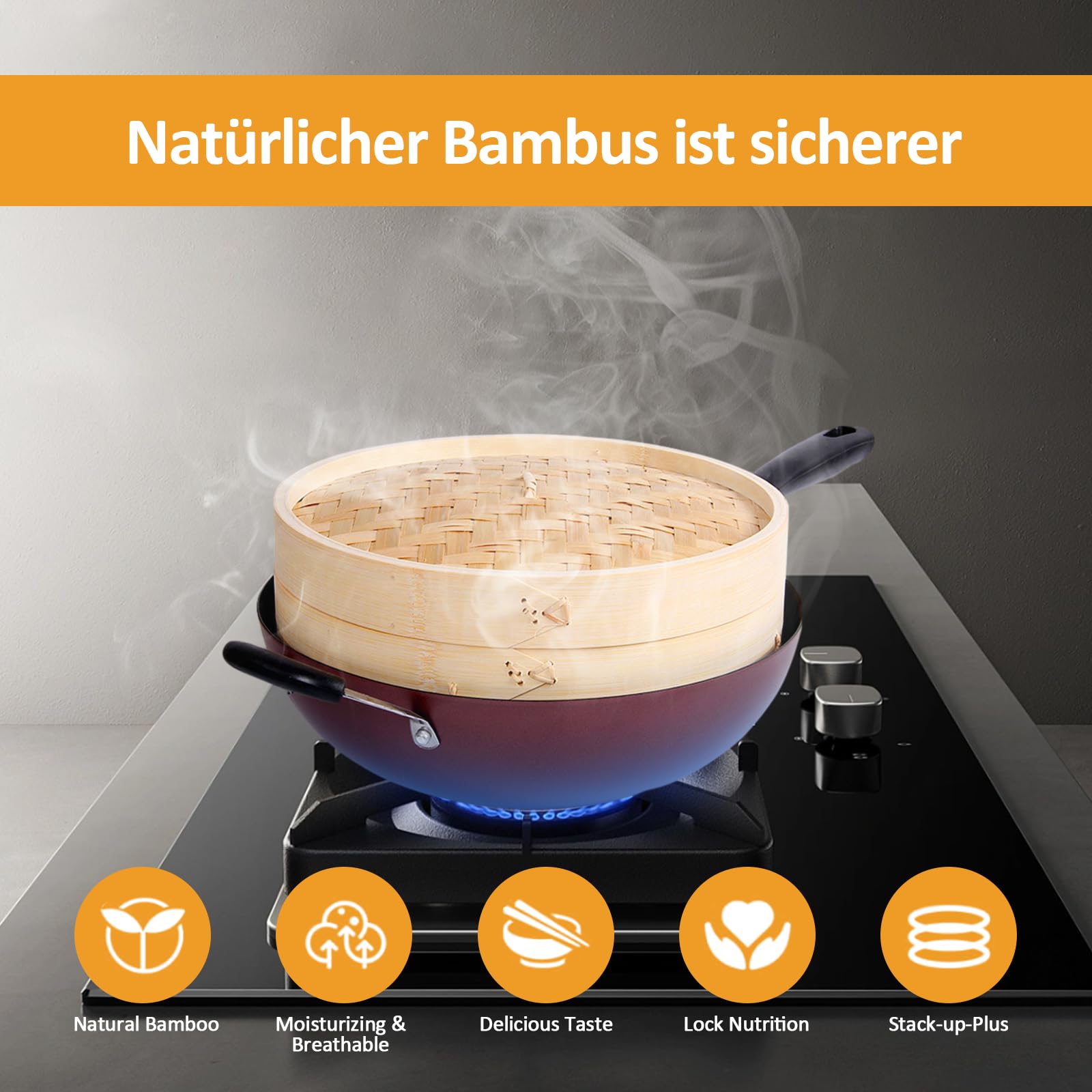 BULZEU Bambus Dampfgarer, 2 Etagen Bambusdmpfer,  21CM Dumpling Steamer  Bambus Dampfkorb Asiatischer Dmpfkorb mit 2 Baumwolltchern, fr Reis, Dim  Sum, Gemse, Fisch Fleisch Dumpling : Amazon.de: Kche, Haushalt & Wohnen
