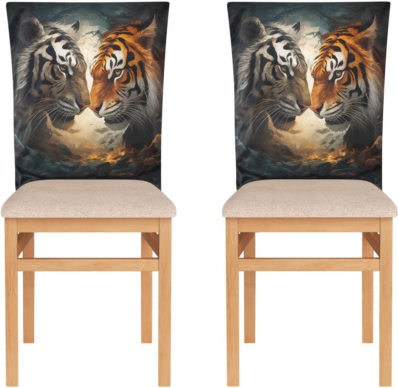 ALAZA Tigers Chair Back Cover Set of 6, Washable Reusable Removable Chair Slipcovers Decorative Chair Cover for Home Kitchen Wedding Party