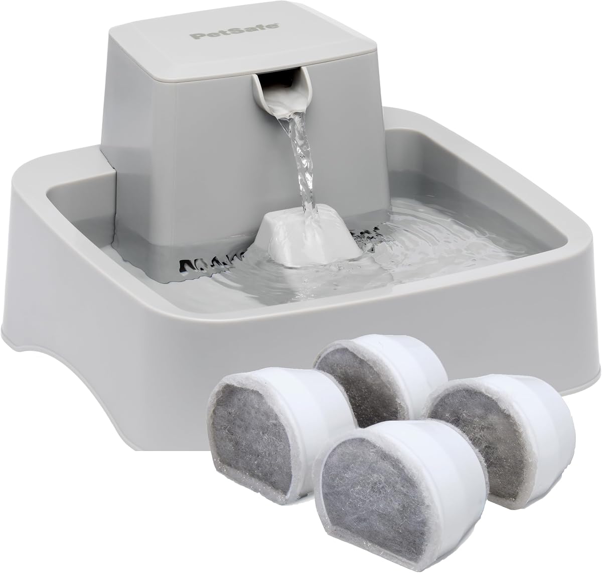 Oasys Pet Fountain, 1/2 Gallon, Cats & Small Dogs, 4-Pack Filters | Adjustable Flow Control, Open Bowl, Whisker-Friendly Tray, Replaceable Carbon & Foam Filters Included