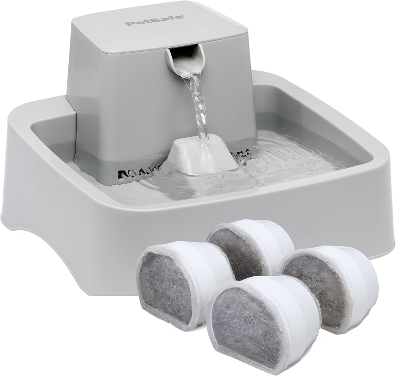 Oasys Pet Fountain, 1/2 Gallon, Cats & Small Dogs, 4-Pack Filters | Adjustable Flow Control, Open Bowl, Whisker-Friendly Tray, Replaceable Carbon & Foam Filters Included