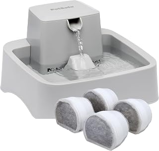 Oasys Pet Fountain, 1/2 Gallon, Cats & Small Dogs, 4-Pack Filters | Adjustable Flow Control, Open Bowl, Whisker-Friendly Tray, Replaceable Carbon & Foam Filters Included