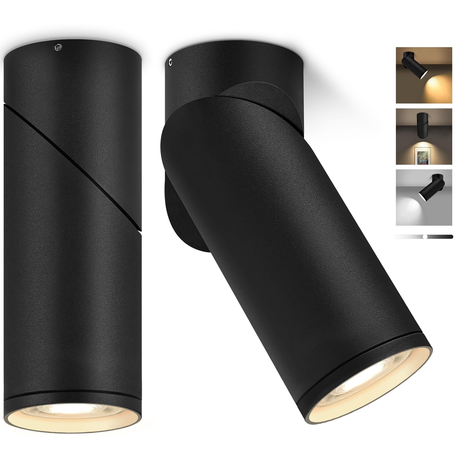YindaLux 2 Pcs Faretto da Soffitto LED Dimmerabile Nero, Faretti LED Soffitto Interno Orientabili in Alluminio, Faretti Soffitto incl. 5W 500LM 230V Modulo LED, 3000K/4000K/6500K Lampada da Soffitto