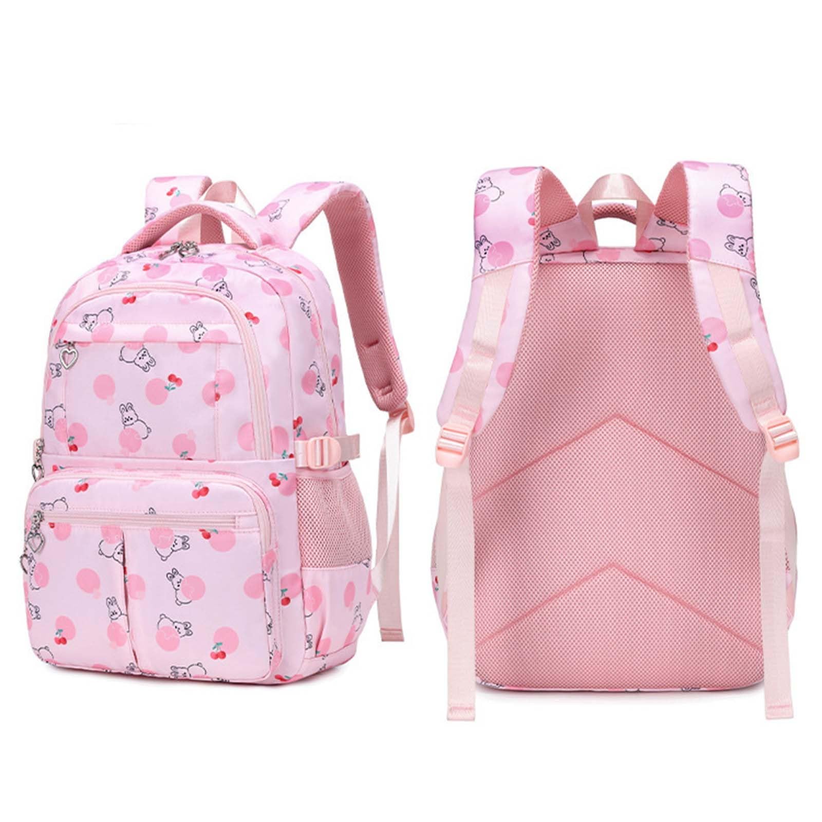 Juego de mochila escolar grande para niños con bolsa de almuerzo, estuche para lápices, 3 piezas, bonita mochila de conejo para niños, cómoda y duradera para estudiantes, rosa claro, Talla única