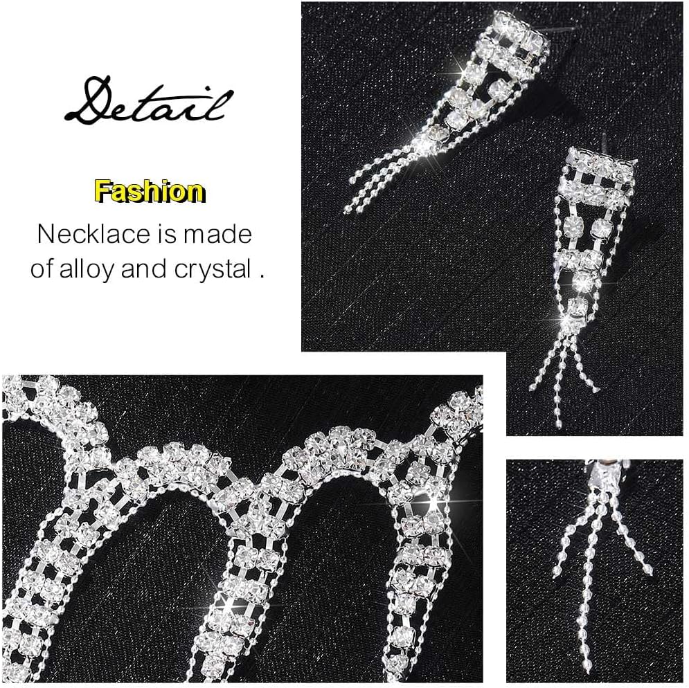 JEWEKY Long Rhinestone Necklace and Earring Set Silver Wedding Jewelry Sets for Women - Image 4