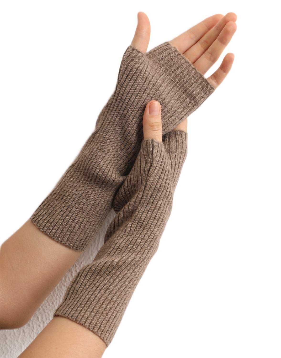 Mujer calentadores de muñeca cachemira longitud media manguito brazo guantes punto costilla sin dedos