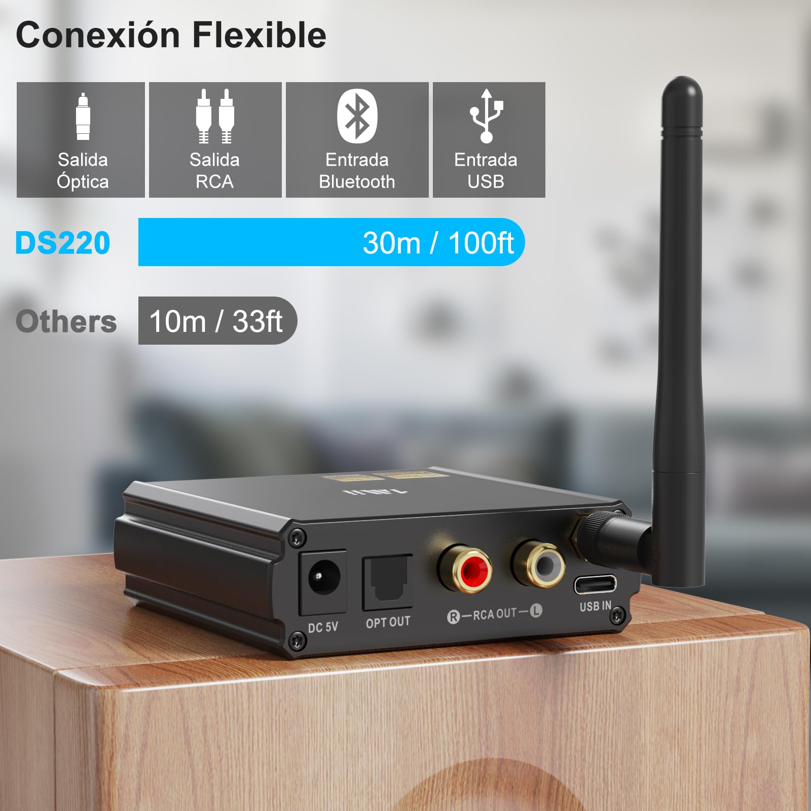 1Mii DS220 Receptor Bluetooth HiFi, Adaptador Bluetooth 5.3 Audio con DAC Audiófilo, Hi-Res LDAC/aptX HD/Baja Latencia, con Salida Óptica/RCA, Modo EQ Pantalla OLED para Estéreo