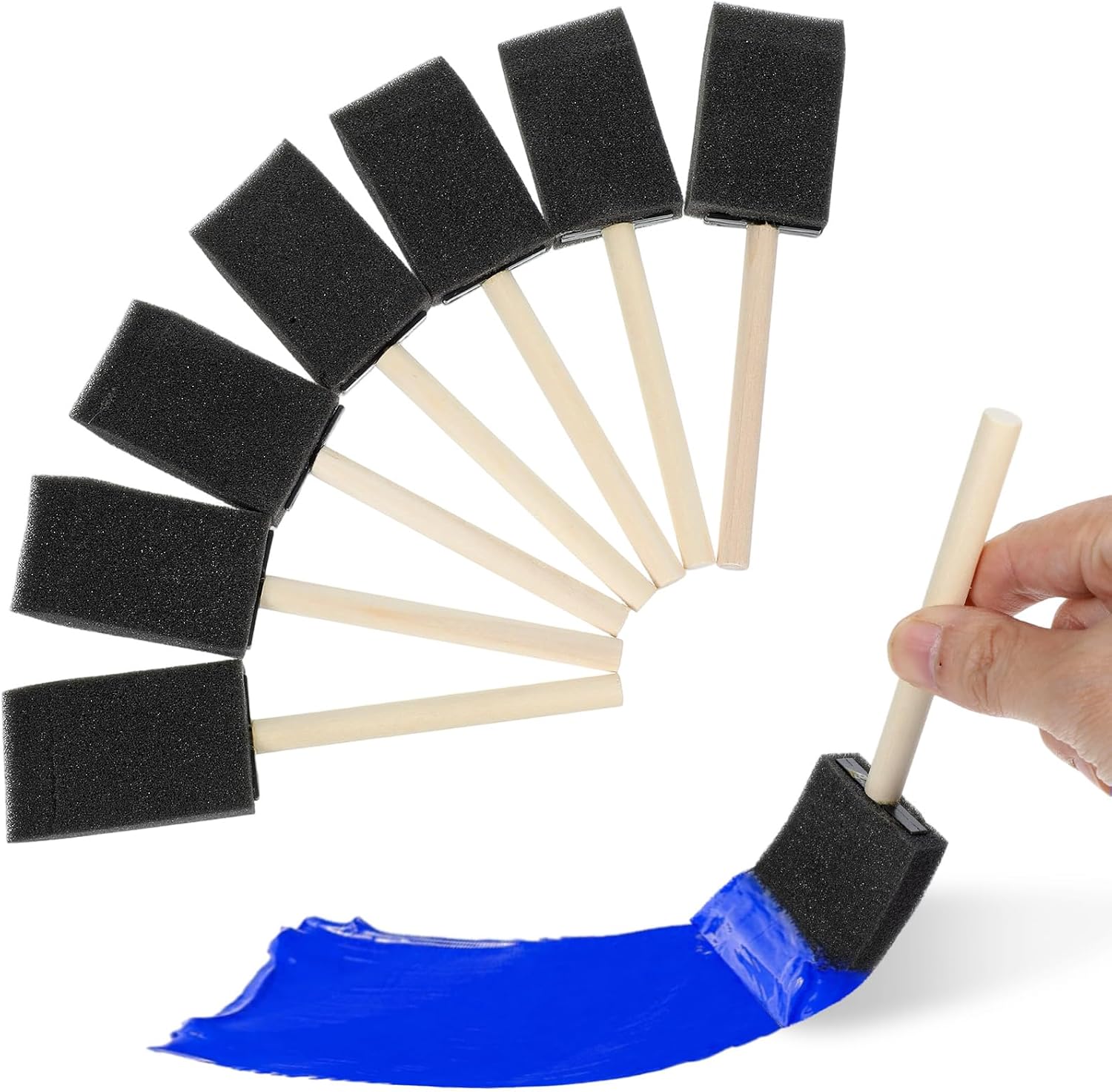 8 PCS Sponge Brushes for Painting, 1.6 Inch Foam Paint Brushes with Wood Handle for Painting, Craft, Staining, Varnish, Touch up on Wood, Canvas