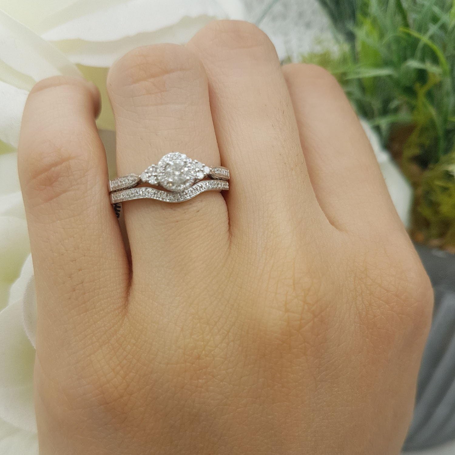 Dazzlingrock Collection 0.33 Ctw Round White Natural Diamond Women Halo Bridal Engagement Ring Band Set 14K Real Solid Gold - Image 4