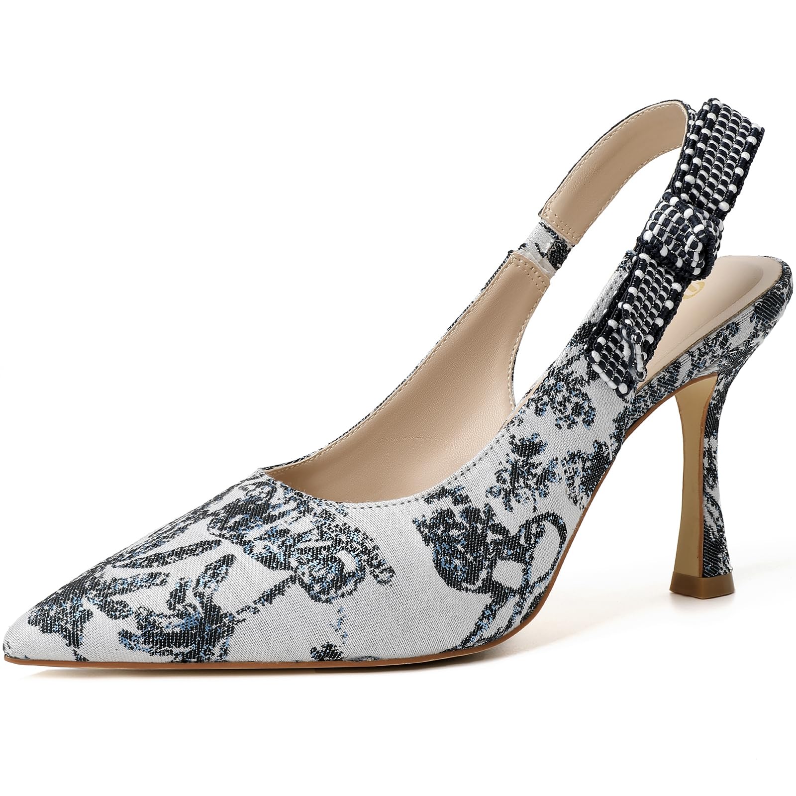 RIBONGZ Sexy Slingback Pumps Elegant Dressy Heels for Women Closed Toe Pointy High Heels Wedding Bride Prom Party Evening Shoes