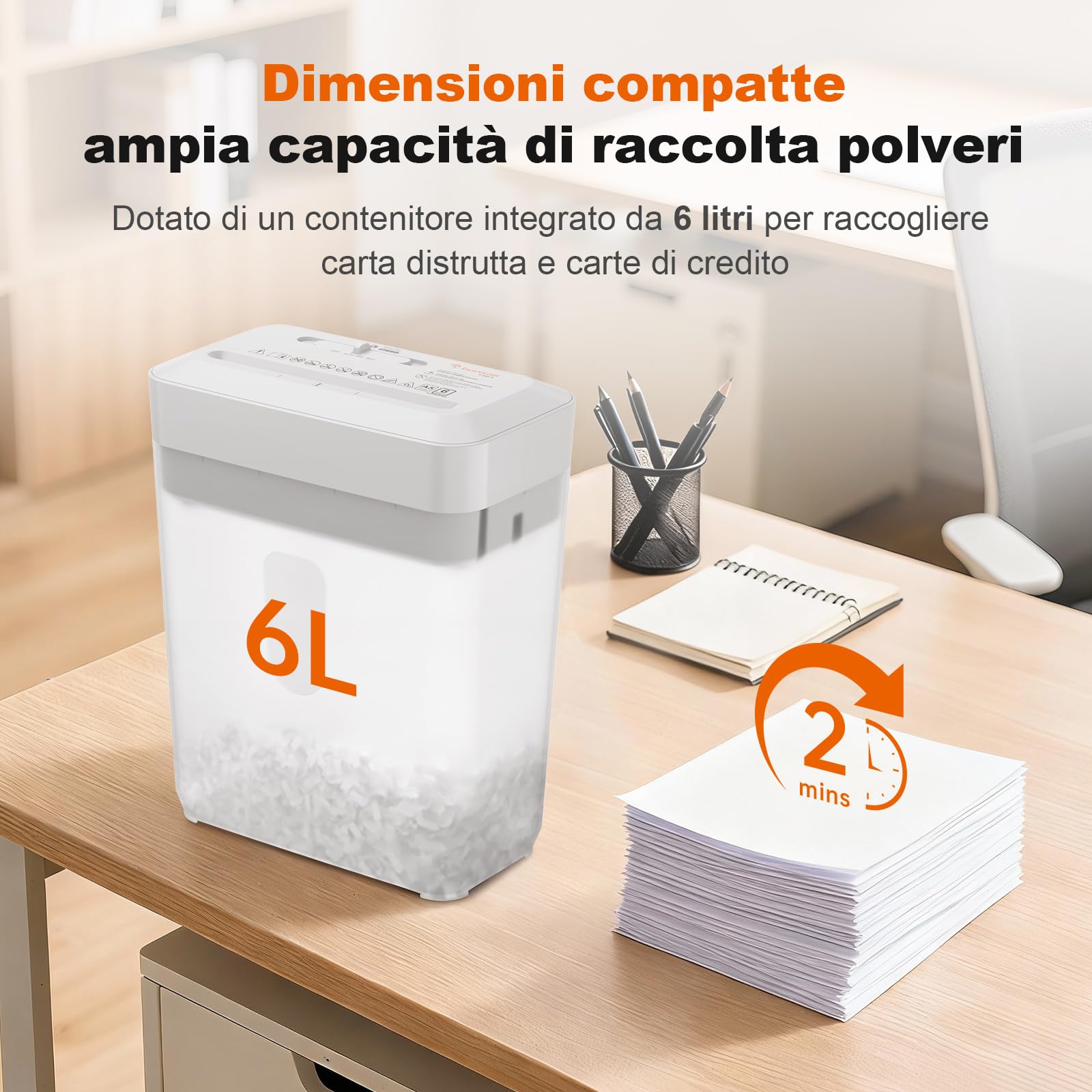 Bonsaii Distruggidocumenti, Taglio a Croce 6 Fogli (A5), Alta Sicurezza P-4 con Cestino 6L, per Carta, Carte di Credito, Graffette & Punti Metallici, C292-A