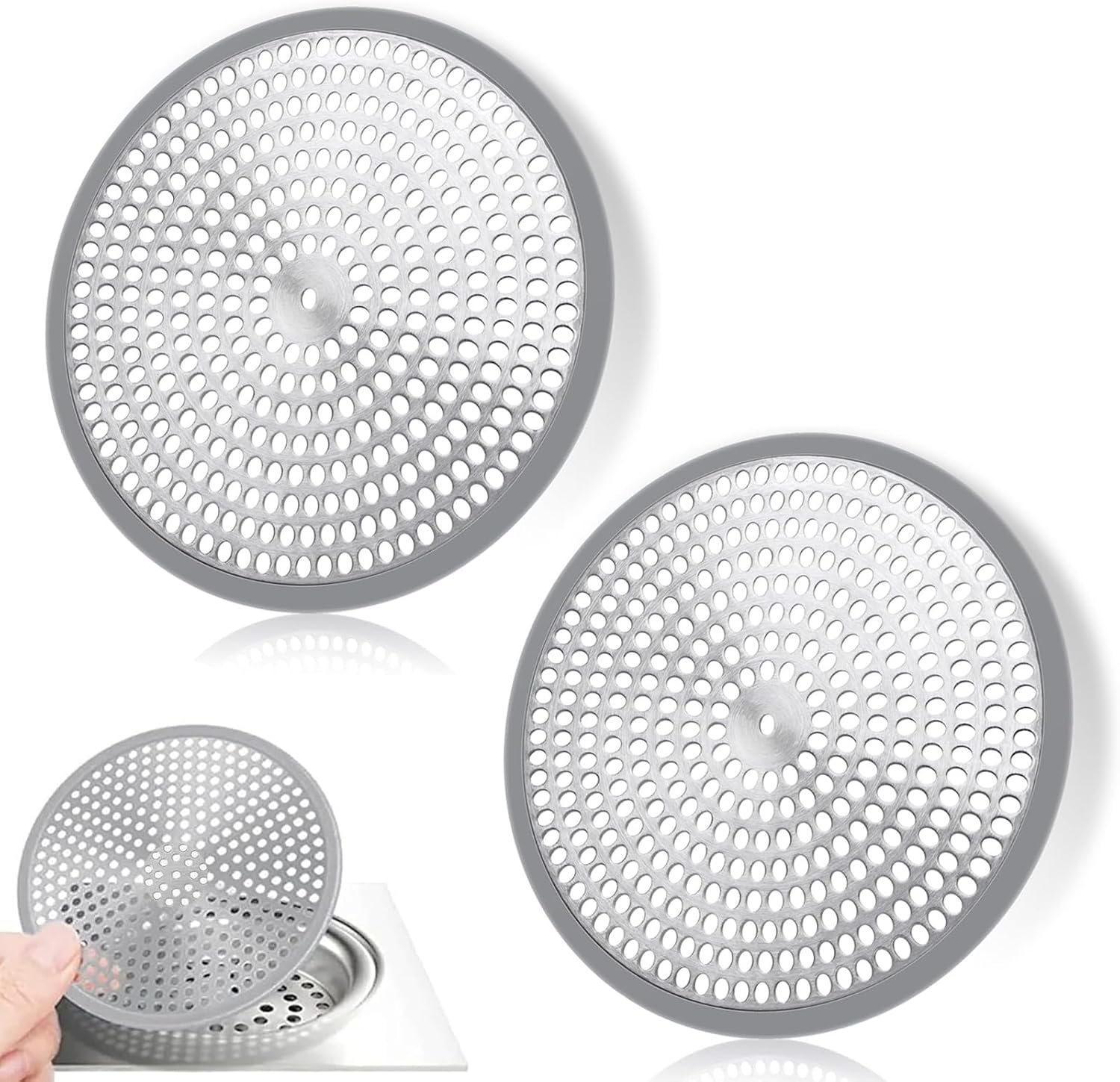 Drain Protector Sink Strainer, Shower Drain Hair Catcher, 2 Pcs Stainless Steel Sink ...