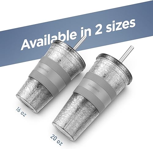 Miniatura 6 de GALVANOX Taza de café helado congelable con tapa y popote (16 onzas), vaso térmico reutilizable con funda de agarre (humo)