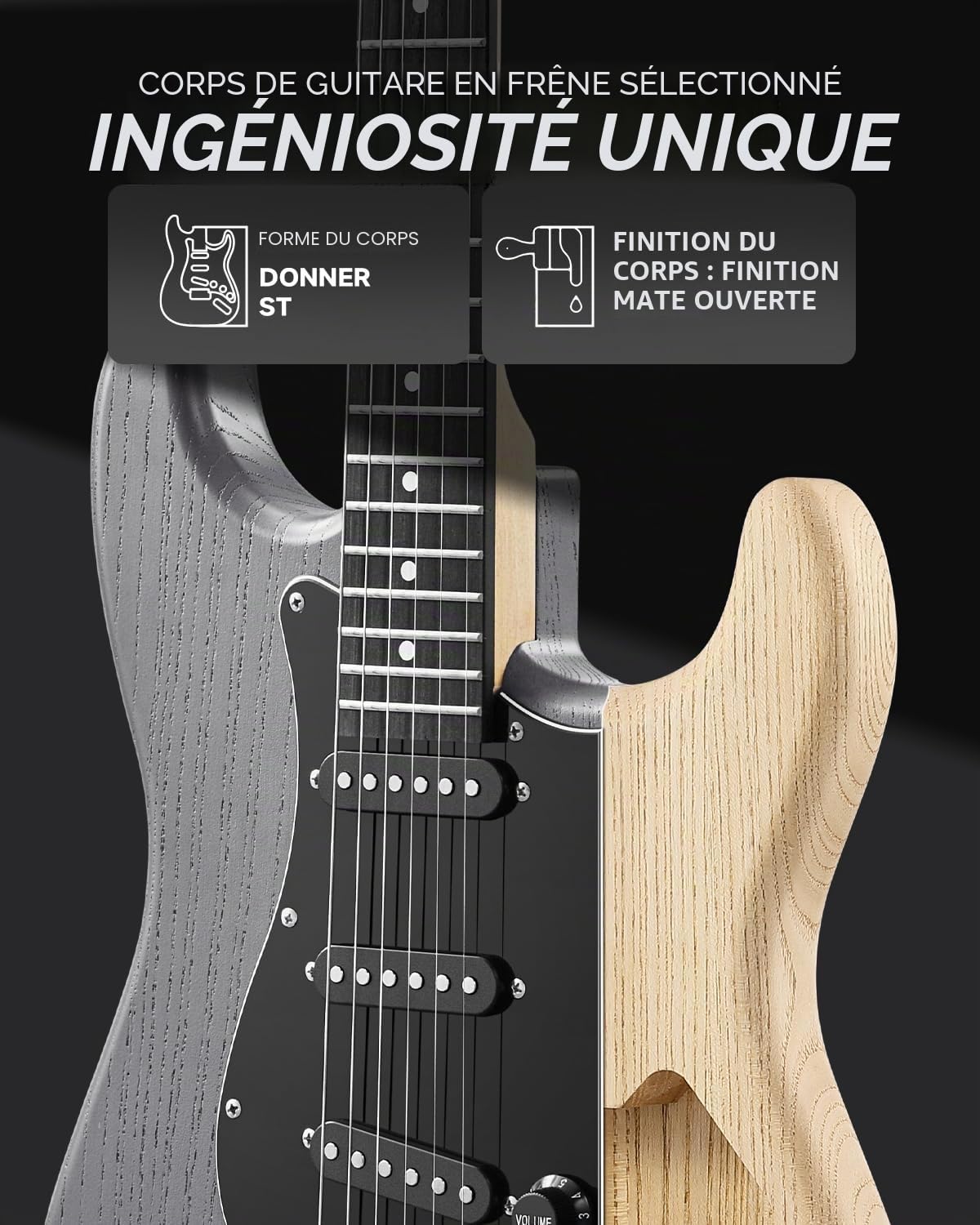 DONNER DST-80 Guitare Électrique Kit Complet pour Débutants 39” avec Amplificateur, Pickups SSS Classiques, Incluant Housse, Accordeur, Capodastre, Sangle, Plectres et Leçons en Ligne Gratuites