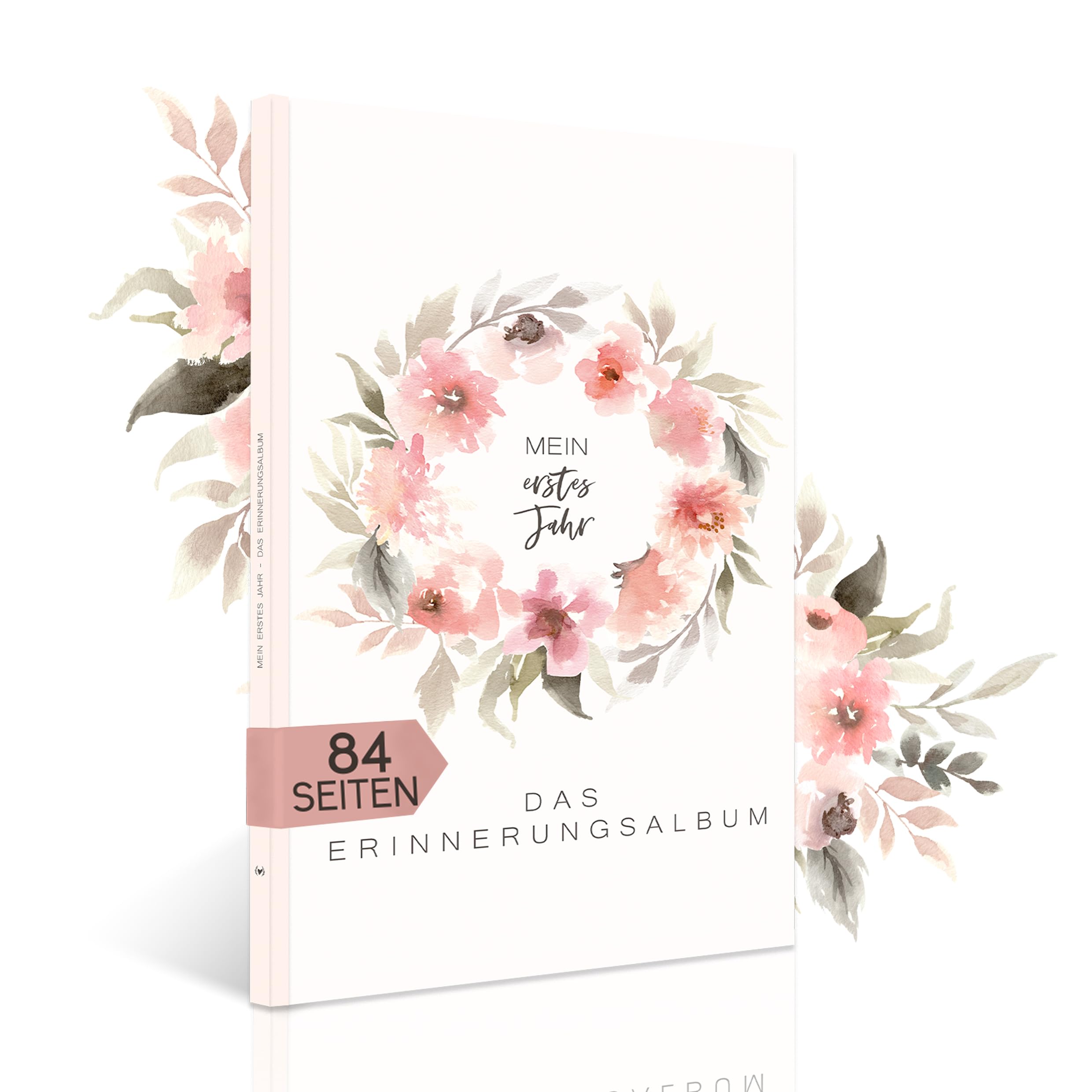 HIMMEL.HERZ.PAPIER® Mein erstes Jahr Babyalbum - Erinnerungsbuch Baby Tagebuch - Din A4 - Geschenk für Mädchen & Jungen zur Geburt Fotoalbum- Mein erstes Jahr Rosa