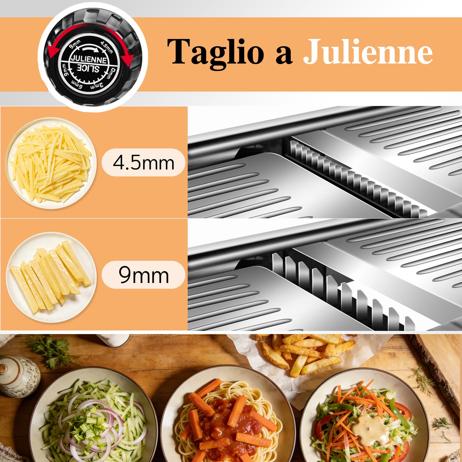 MASTERTOP Mandolina Affettatrice Professionale, Mandoline Giapponese per Verdure, Mandolina Vegetale Regolabile con Lame Affilate, Affetta Verdure Cucina in Acciaio Inox per Patate, Carote, Cipolle