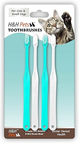 H&H Pets Cepillo de dientes para perros pequeños y gatos - Cepillo de dientes suave y pequeño diseñado para gatos, cachorros y perros de raza