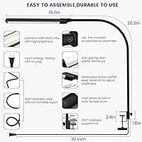 Vista 7 de Hand-Wave LED Desk Lamp with Clamp, Touchless On/Off, Color Temperature Adjustable 3000K-6500K, Flicker-Free Eye-Caring Reading Light, Clip-On Desk