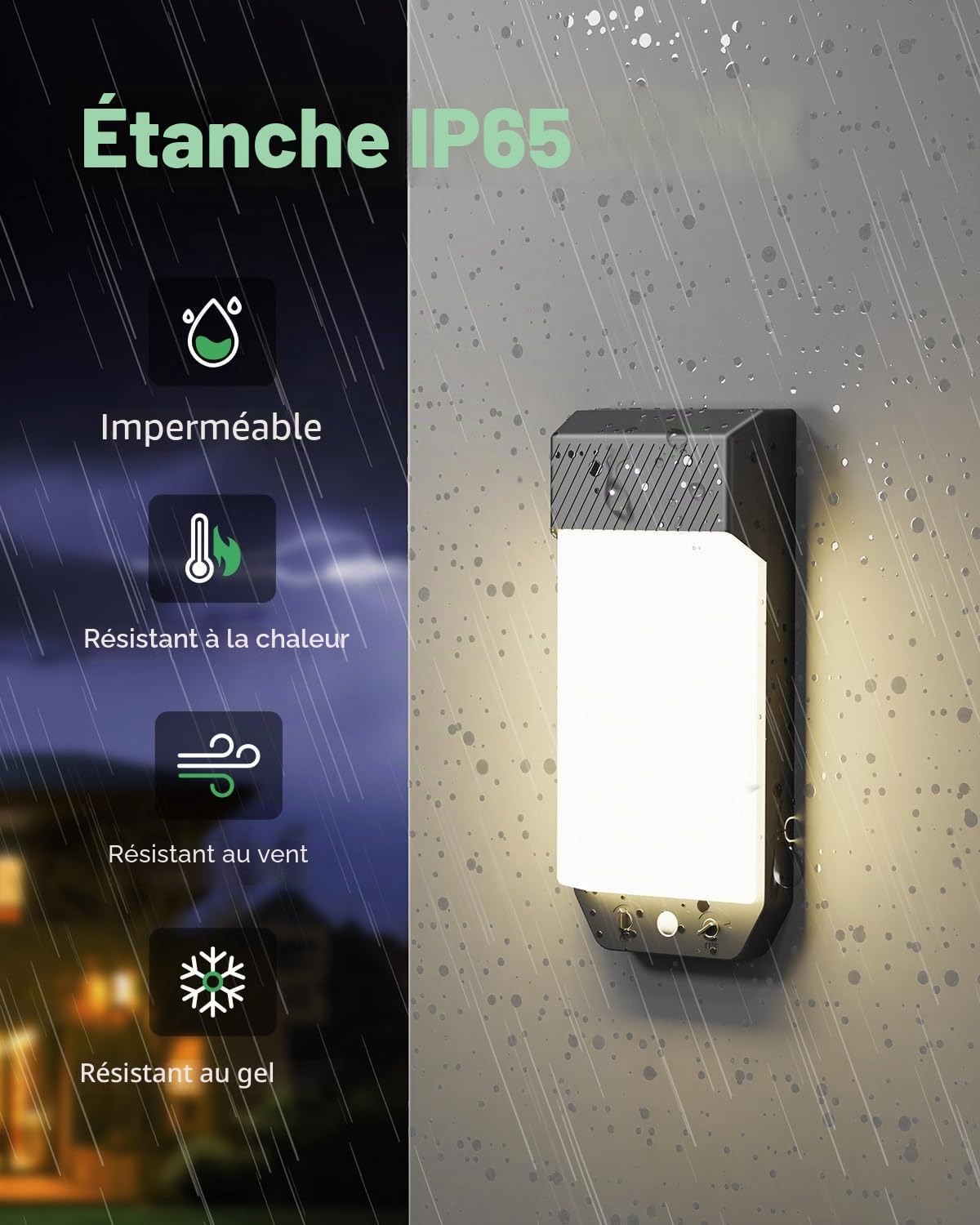 LOTMOS Lot de 1 Applique Murale Exterieure Detecteur de Mouvement, 3 Couleurs 3000K/4000K/6500K LED Eclairage Exterieur IP65 Etanche, 16W 1600LM Lampe Murale pour Terrasse Entrée Jardin, Noir