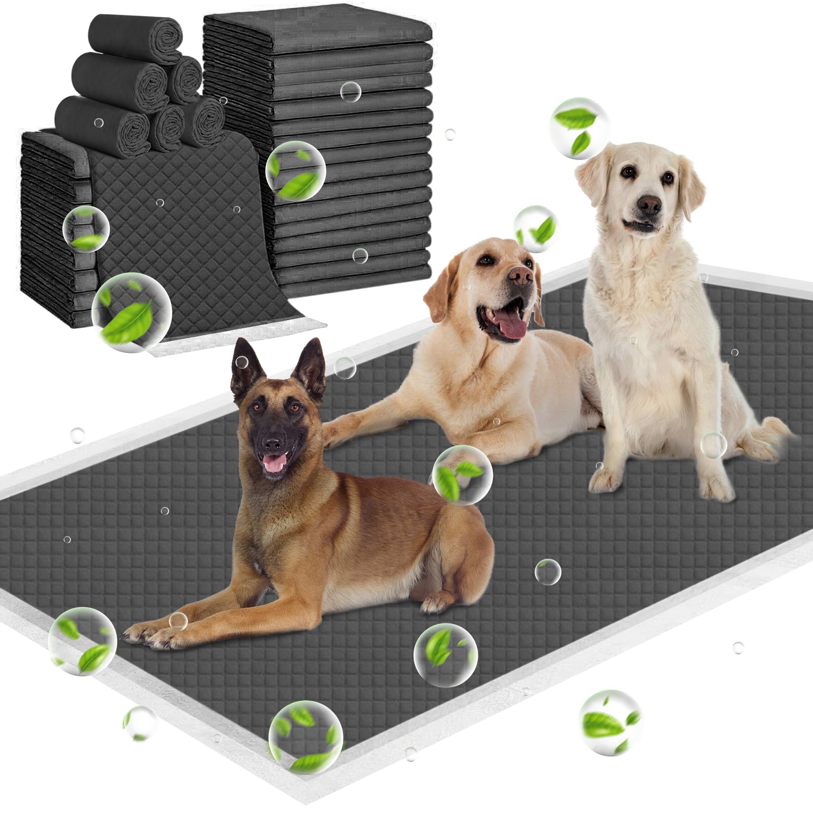 elegx extra large 31"x47" 40 pcs odor-control super absorbency charcoal pee pads for dogs,leak-proof pet training pee pads,thicken disposable potty pads puppy training pads for cats rabbits