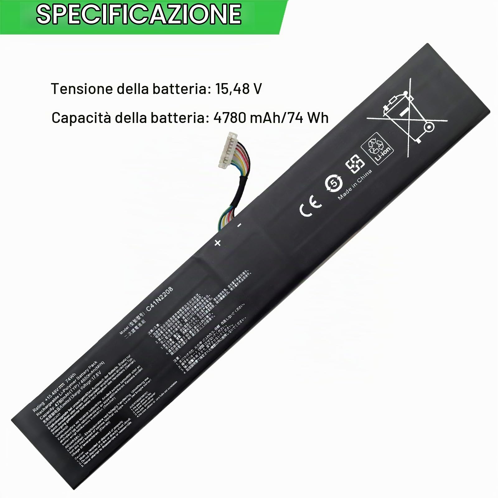 XITAIAN 15.48V 74Wh 4780mAh C41N2208 Batteria di Ricambio per Asus ROG Ally (2023) RC71L Gaming Console
