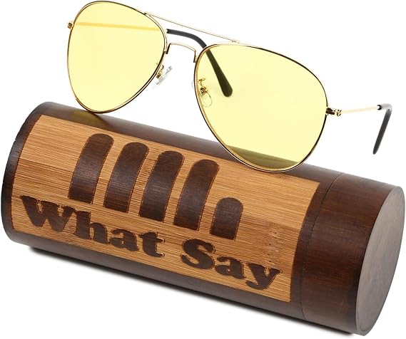 Amazon What Say Classic ティアドロップ カラーレンズ サングラス クリアレンズ 伊達メガネ アジアンフィット トレンド Uv400 メンズ レディース ソフト ハードケース 付 ライトイエロー ゴールド ブラック サングラス 通販