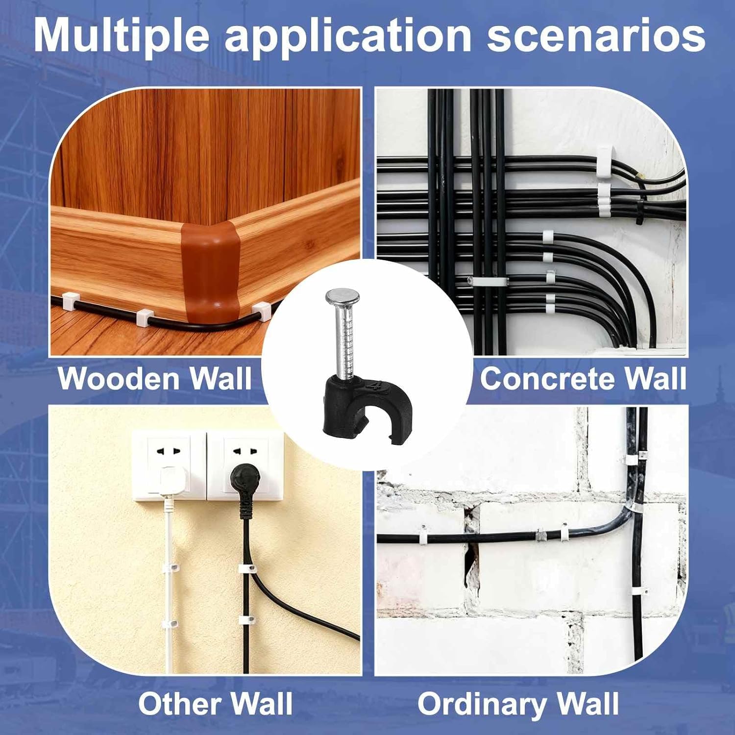 HARFINGTON 60pcs Cable Clips with Nail 4mm ID Circular Single Half Clamp J-Hook with Nail Cord Clips for Wires on Wall for Ethernet Tacks Coax Pex Tubing Pipe Support, Black