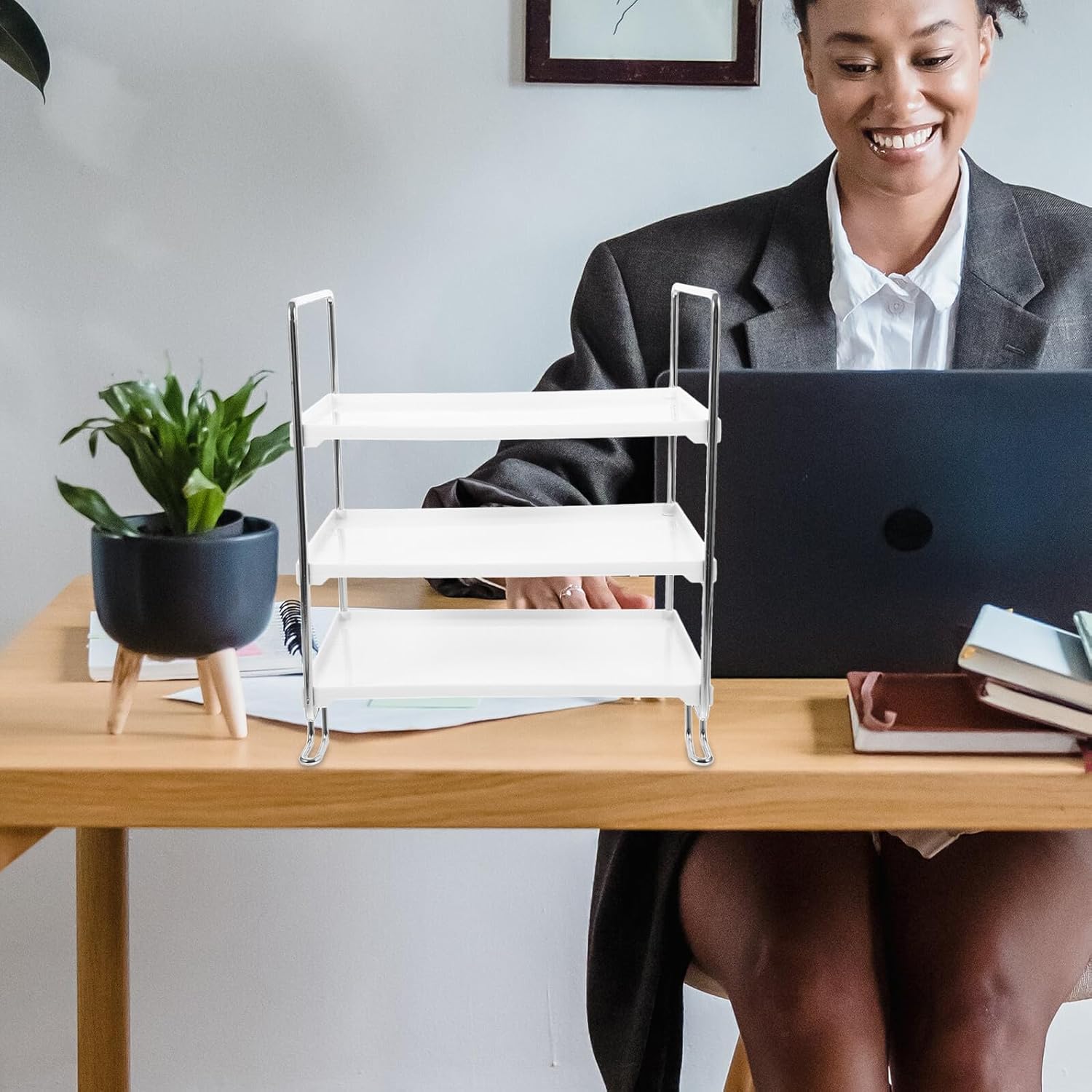 Multi-layer A4 File Folder Rack Silver Frame Desktop Office Supply Storage Stand Household Document Organizer for Desk Workspace