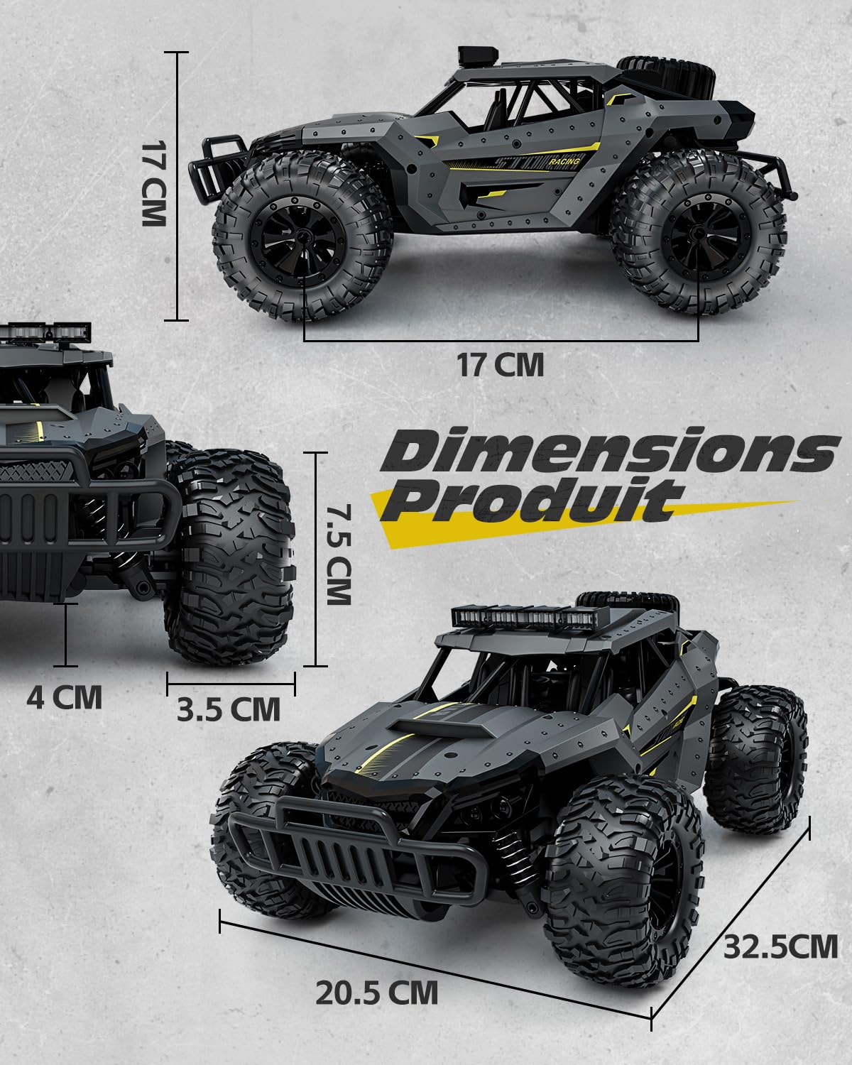 Tecnock Voiture Télécommandée 2,4GHz 1/16 RC Tout-Terrain - Jouet électrique avec 2 Piles, 60 Min de Lecture et Phare LED - Cadeau pour Enfants et Adultes