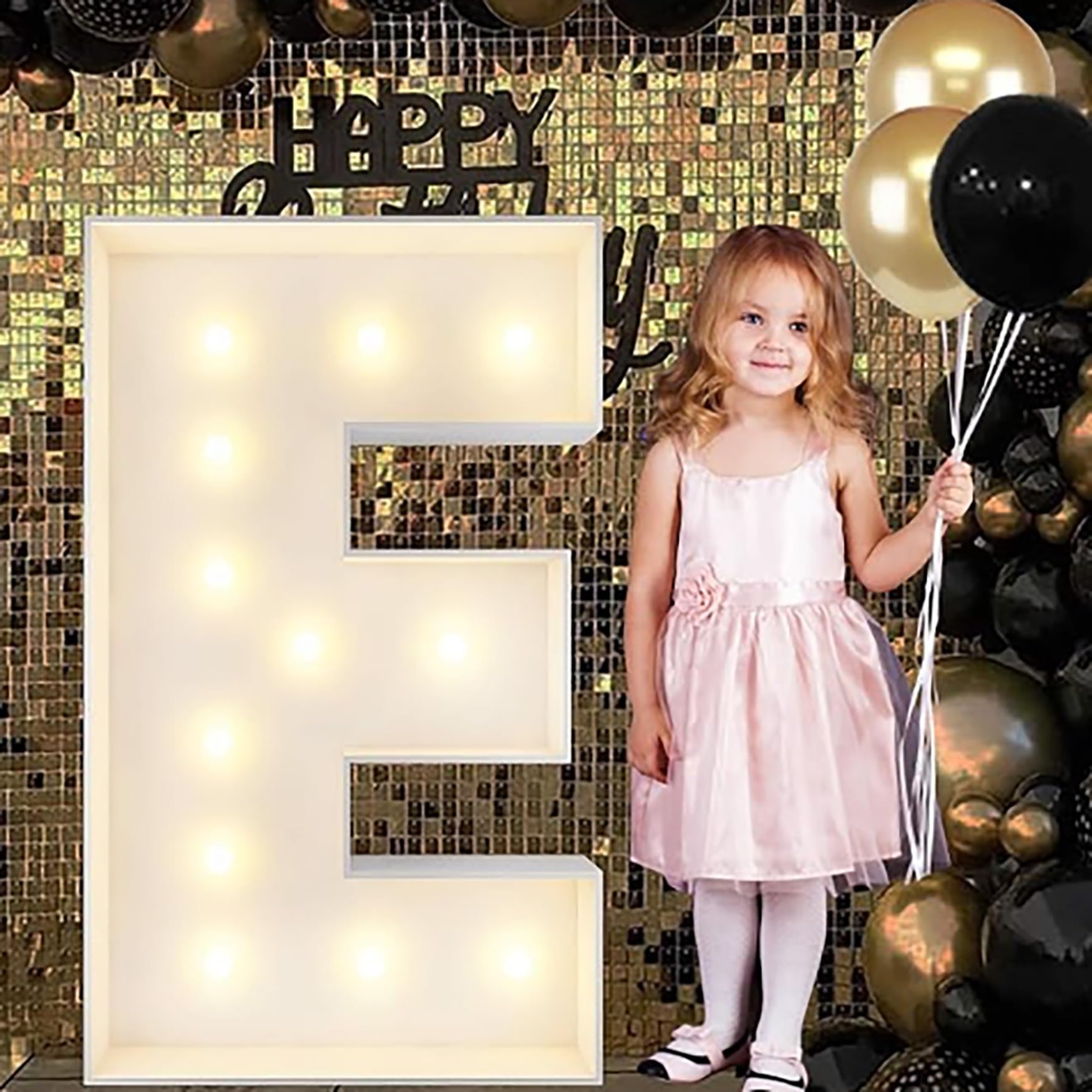 Alphabet LED Lights, 4ft Large Marquee Cardboard Letters For Birthday, Graduation Decorations Wedding Home Decoration(E,120cm/4ft)