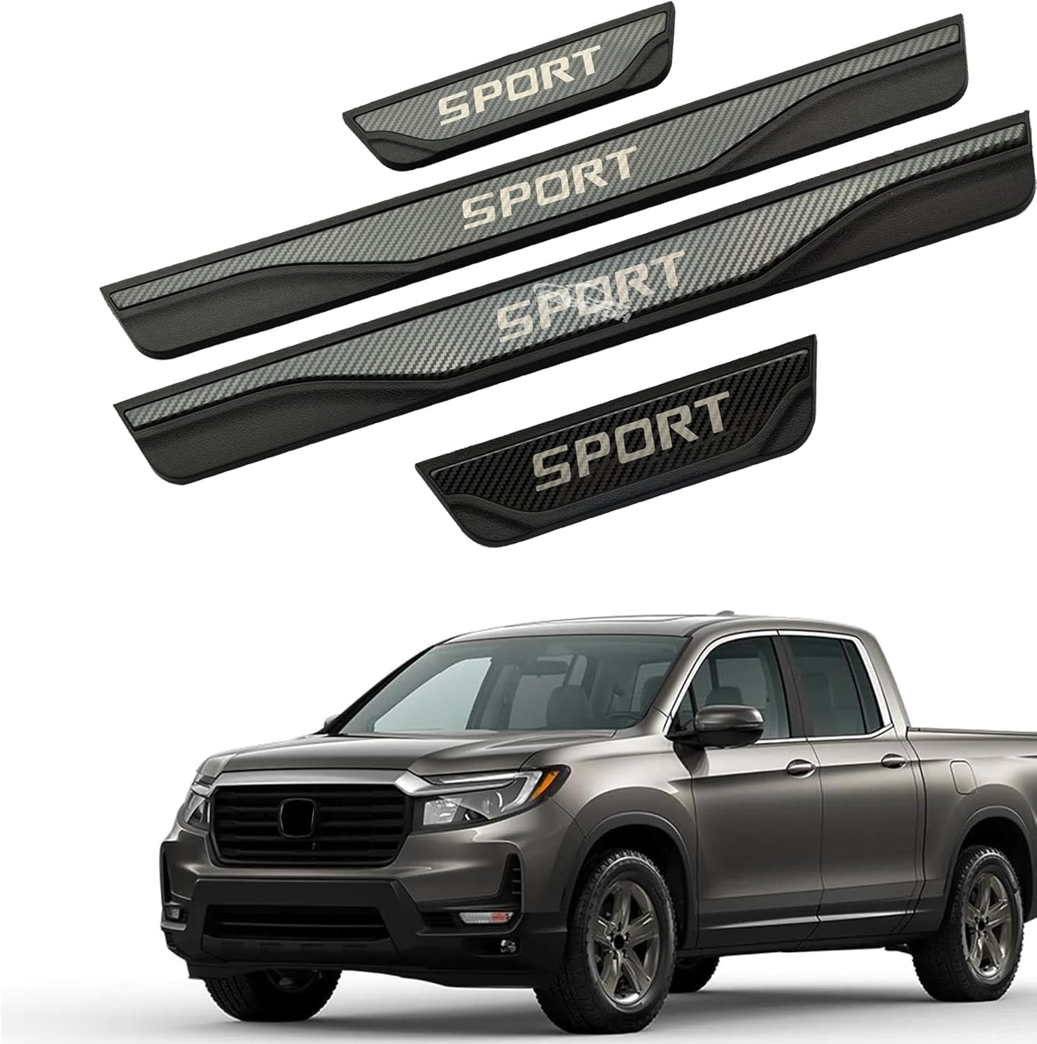 GZBFTDH Car Carbon Fiber Door Sill Scuff Plates Guard Protector for Honda Ridgeline, Stainless Steel with Plastic Accessories Door Sill Trim Cover