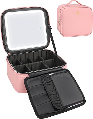 Bolsa organizadora de maquillaje, estuche de maquillaje de viaje Relave, bolsa de maquillaje de 2 capas, estuche grande para cosméticos portátil con