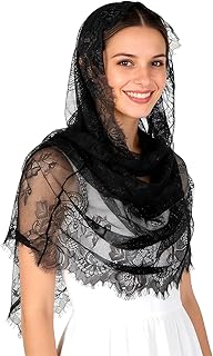 Tucnoeu Catholic Veils for Women Mass, Spanish Style Lace Infinity Shape Mantilla Veil, Floral Lace Head Covering, Latin Mass Head Covering