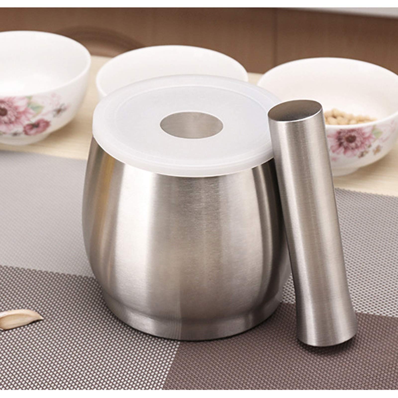 Mortier et Pilon en Acier Inoxydable 304 Mortier et Pilon Ensemble mortier et Pilon avec Couvercle Broyeur Broyeur Bol Pesto Mortier et Pilon en Porcelaine Grindi